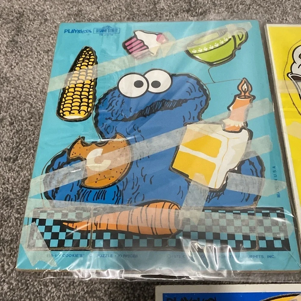 Vintage Playskool Wood Puzzles Cookie Monster 73 Ice Cream 86 Humpty Dumpty 81